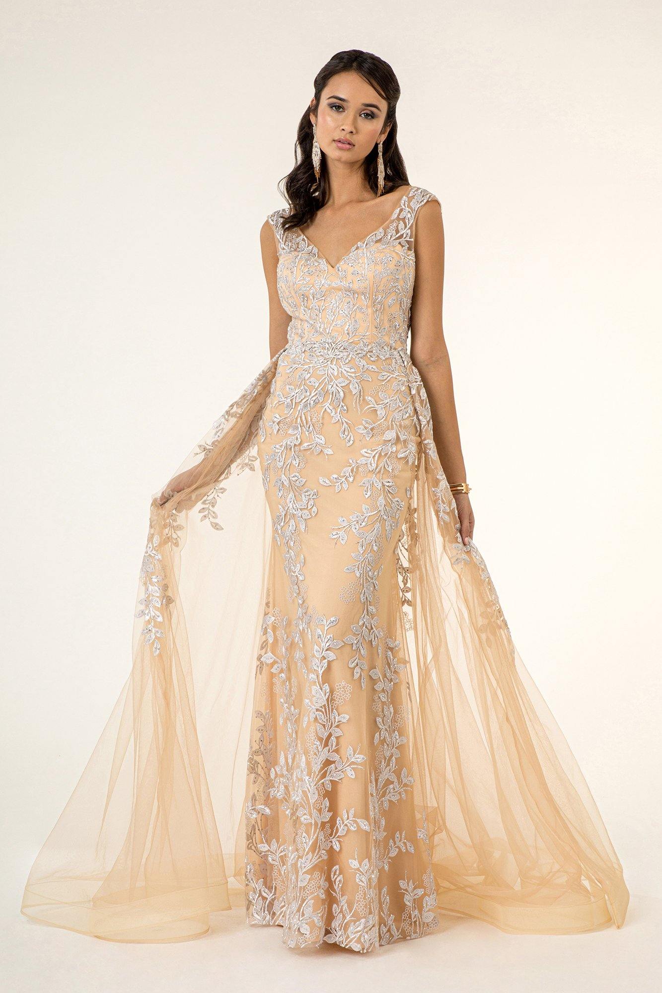 Champagne Long Formal Sleeveless A Line Evening Prom Dress