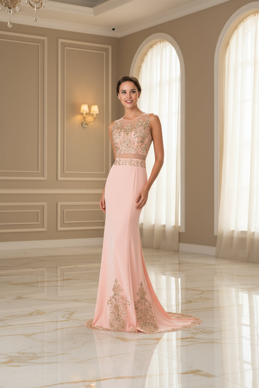 Long Formal Sleeveless Mock Two Piece Prom Dress - The Dress Outlet Elizabeth K