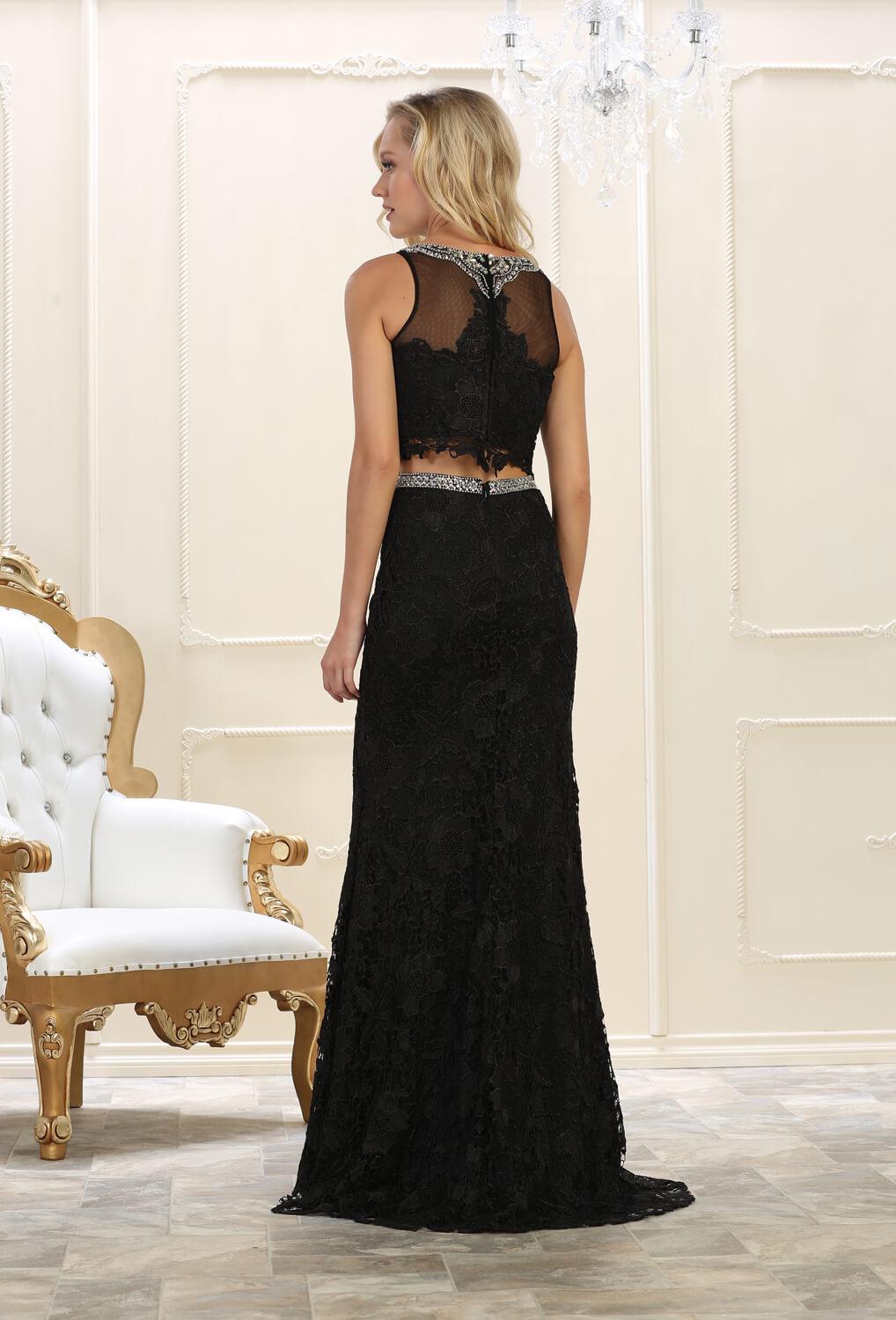 Long Formal Sleeveless Two Piece Lace Prom Dress - The Dress Outlet May Queen