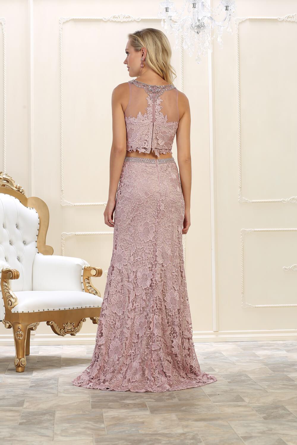 Long Formal Sleeveless Two Piece Lace Prom Dress - The Dress Outlet May Queen
