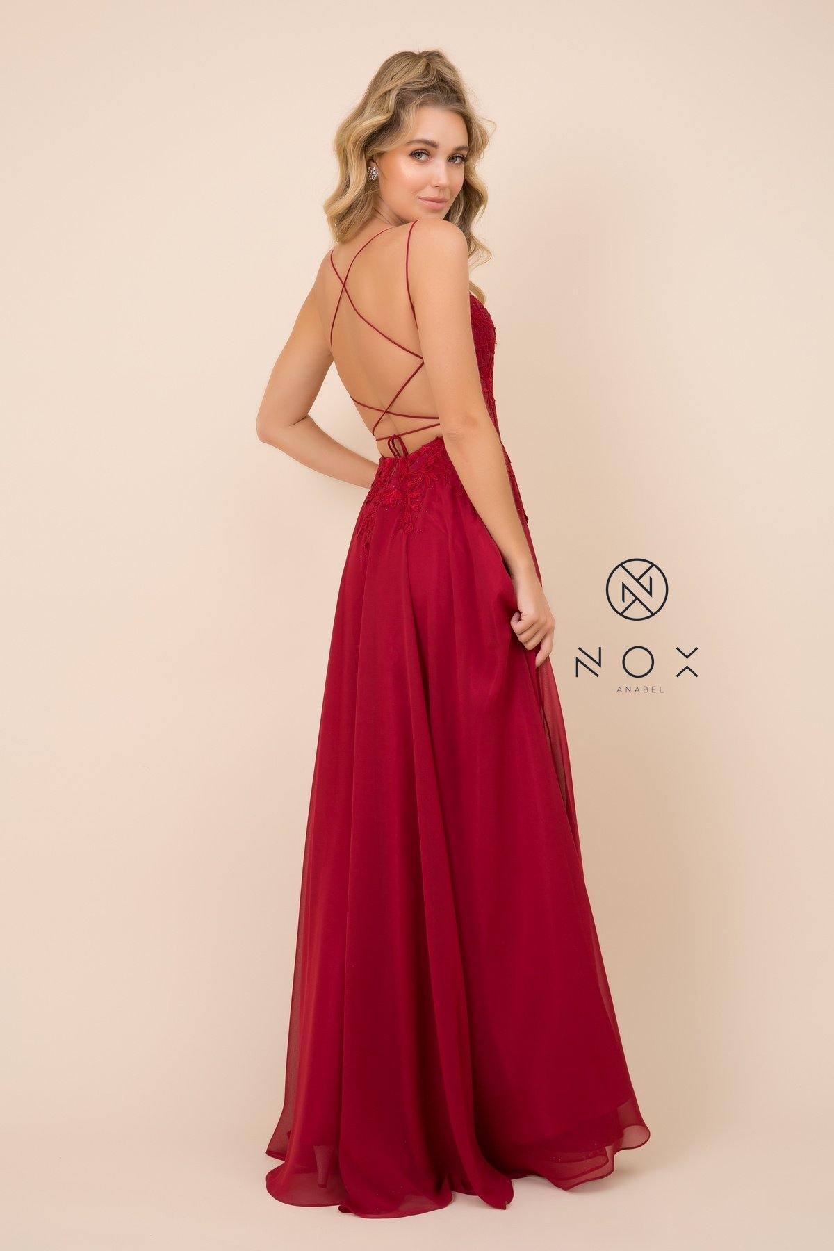 Long Formal Spaghetti Strap Chiffon Prom Dress - The Dress Outlet Nox Anabel