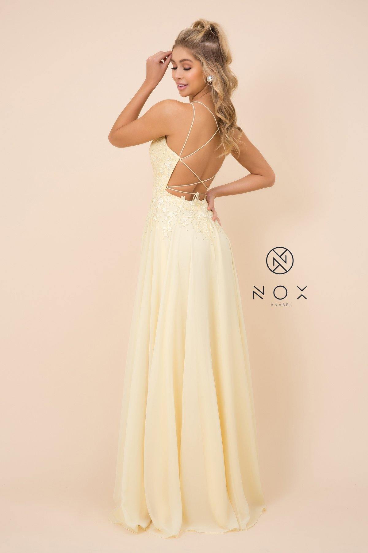 Long Formal Spaghetti Strap Chiffon Prom Dress - The Dress Outlet Nox Anabel