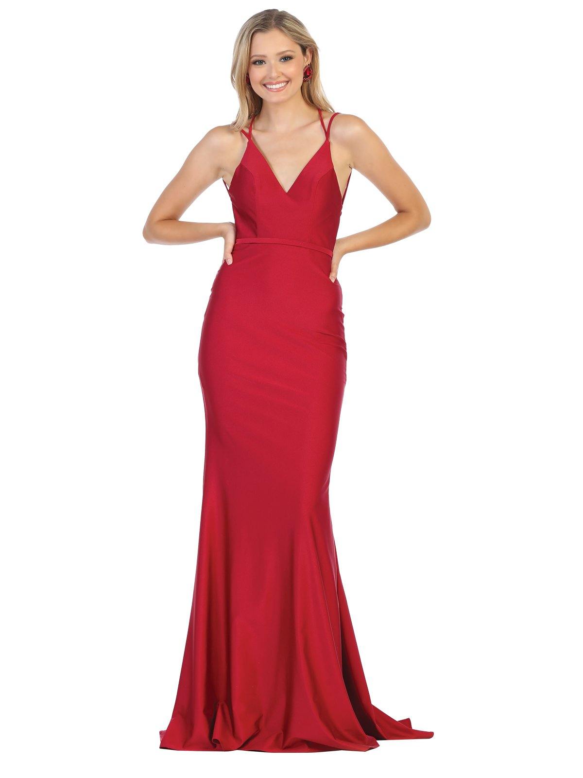 Long Formal Spaghetti Straps Prom Bridesmaids Dress Backless - The Dress Outlet May Queen