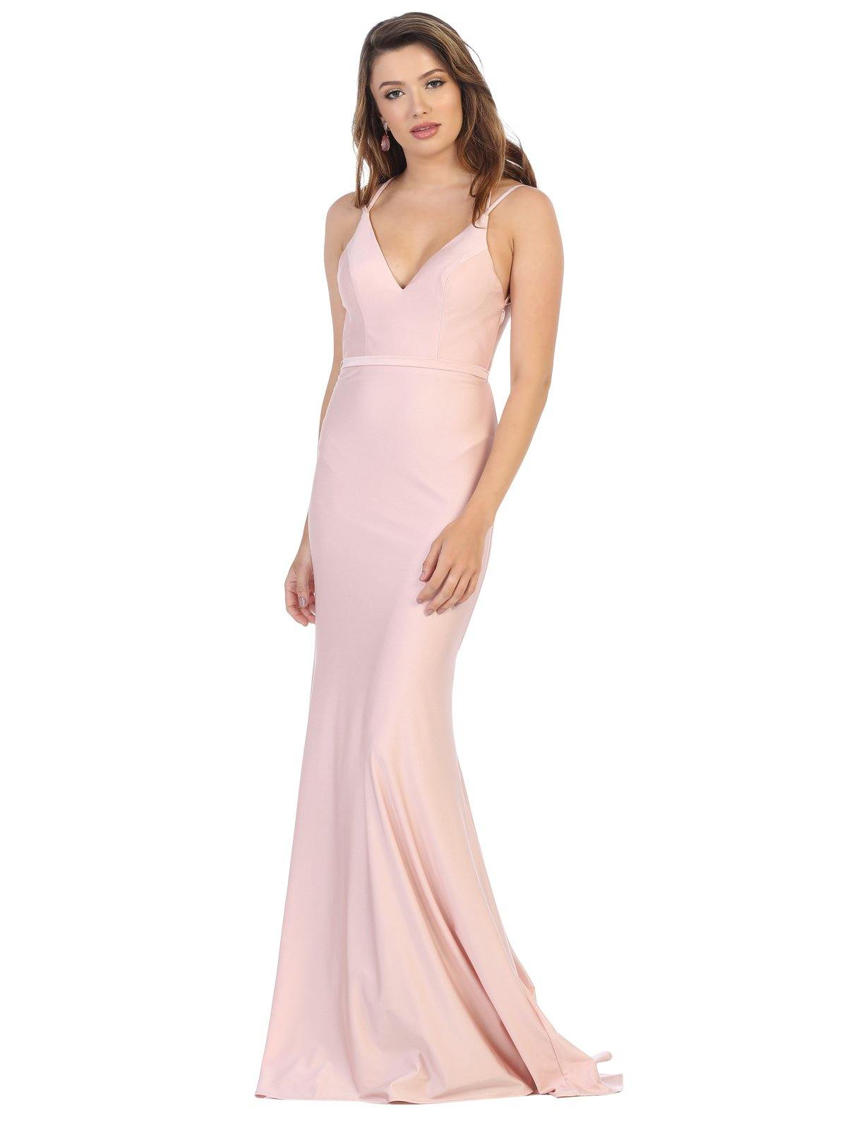 Long Formal Spaghetti Straps Prom Bridesmaids Dress Backless - The Dress Outlet May Queen