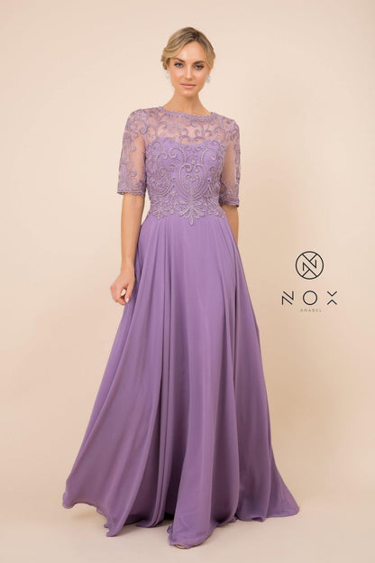 Long Gown With Embellished Bodice Formal Dress - The Dress Outlet Nox Anabel