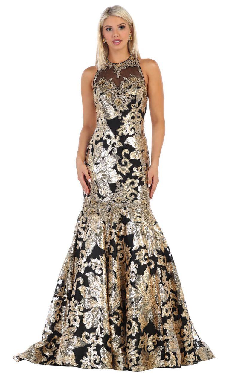Long Halter Prom Dress Formal Mermaid Gown - The Dress Outlet May Queen