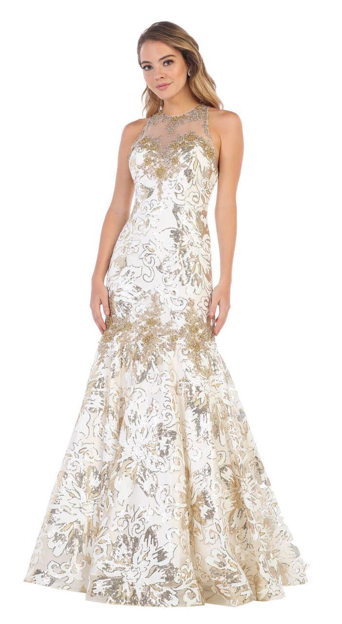 Long Halter Prom Dress Formal Mermaid Gown - The Dress Outlet May Queen