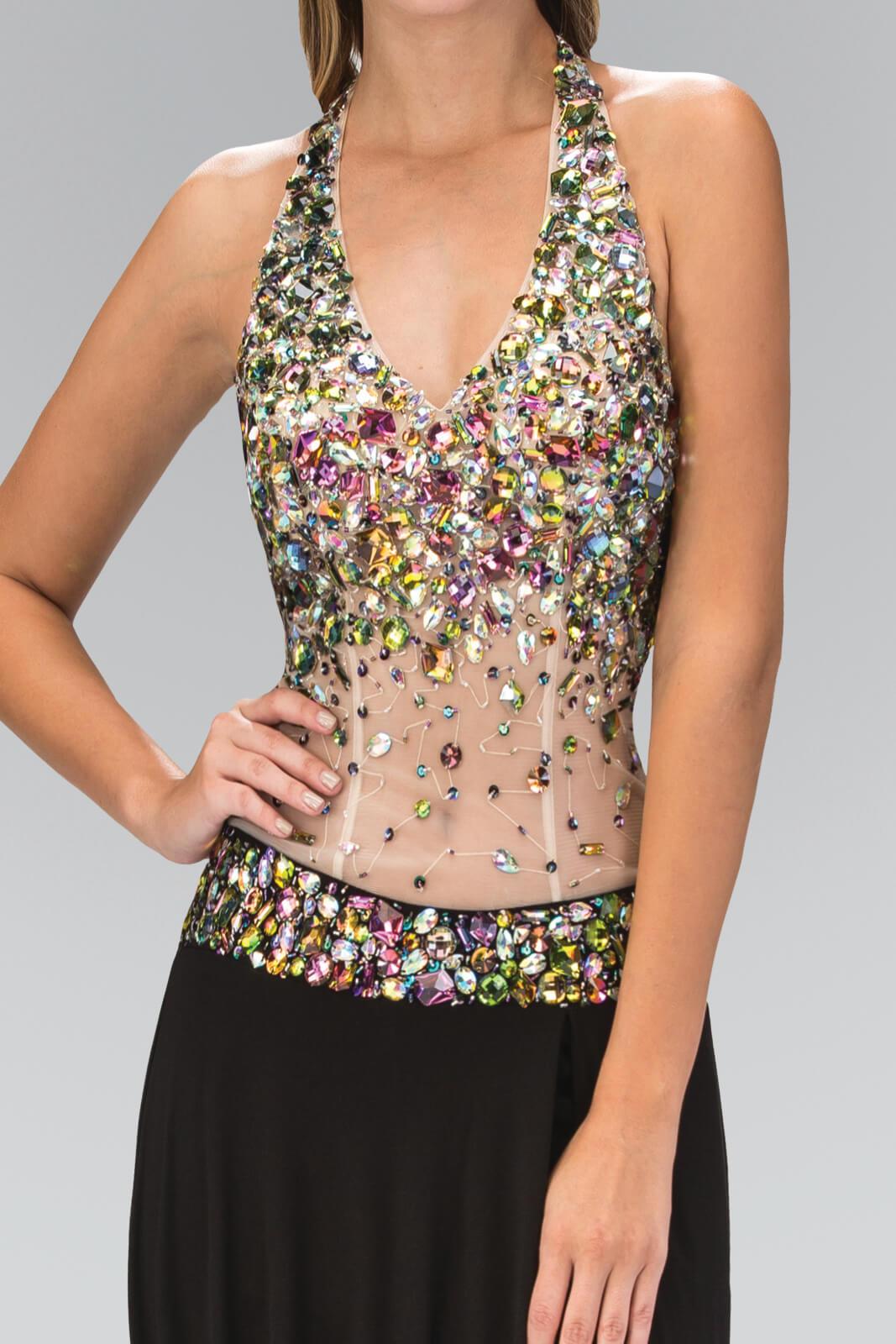 Long Halter Prom Formal Dress with Side Slit - The Dress Outlet Elizabeth K