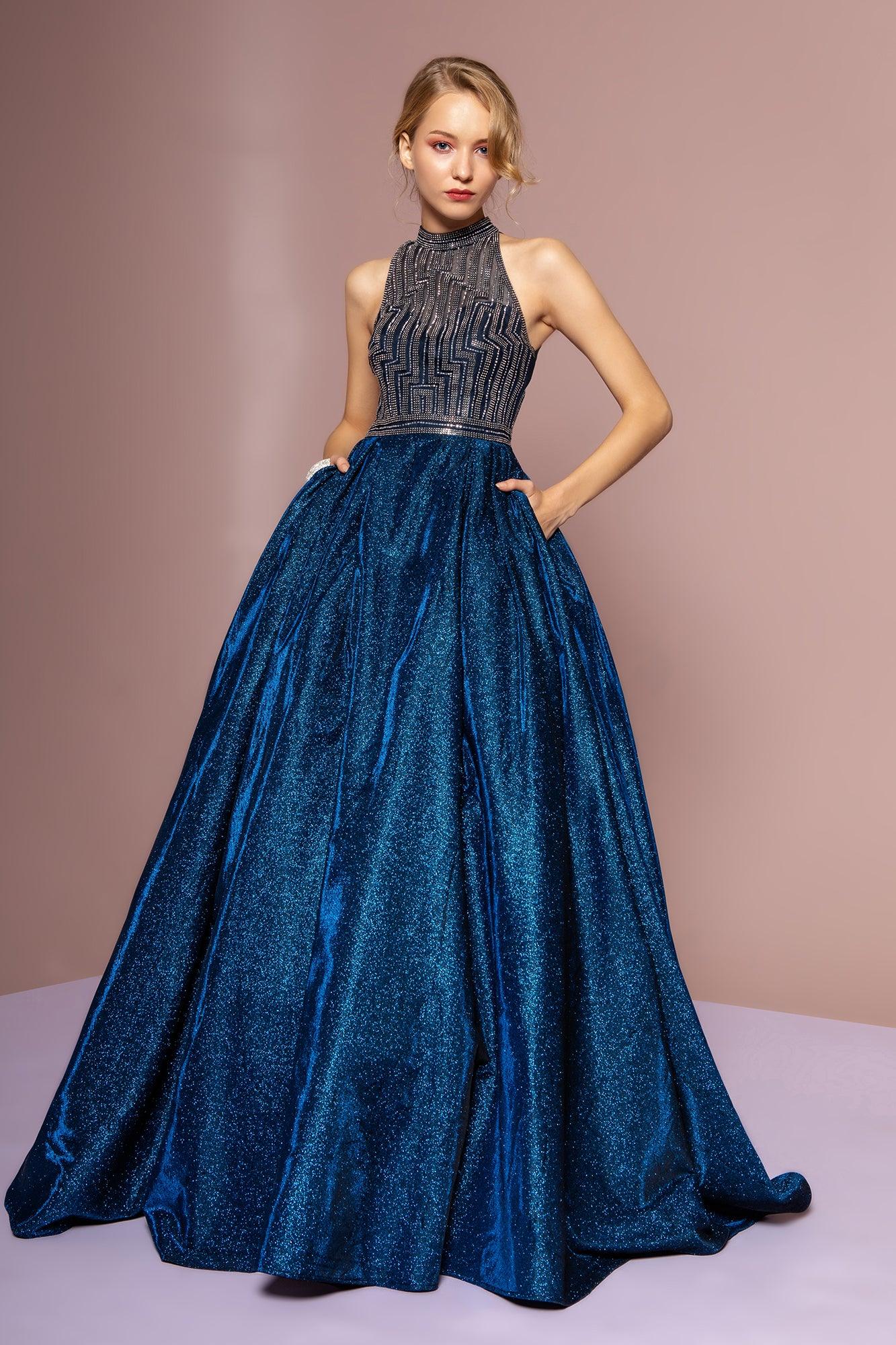 Long High Neck Prom Dress Ball Gown