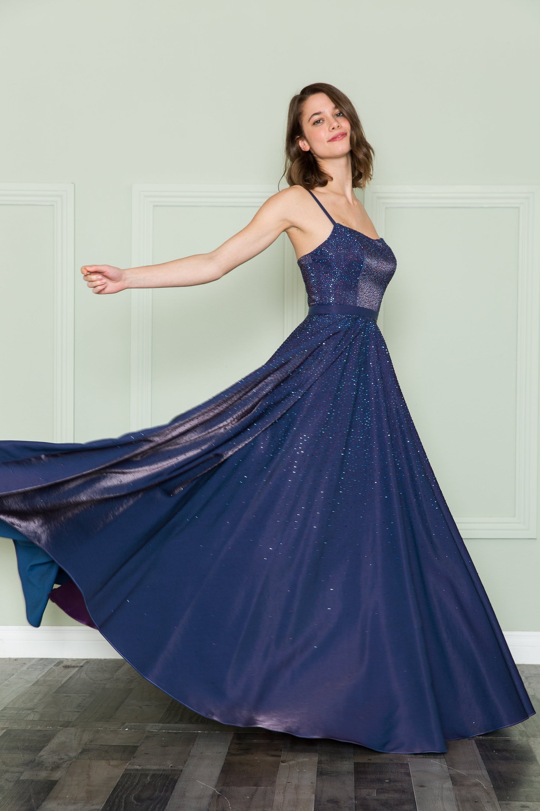 Purple V-Neck Floor-Length Sequin Prom Gown with Side Slit Poly USA 8886