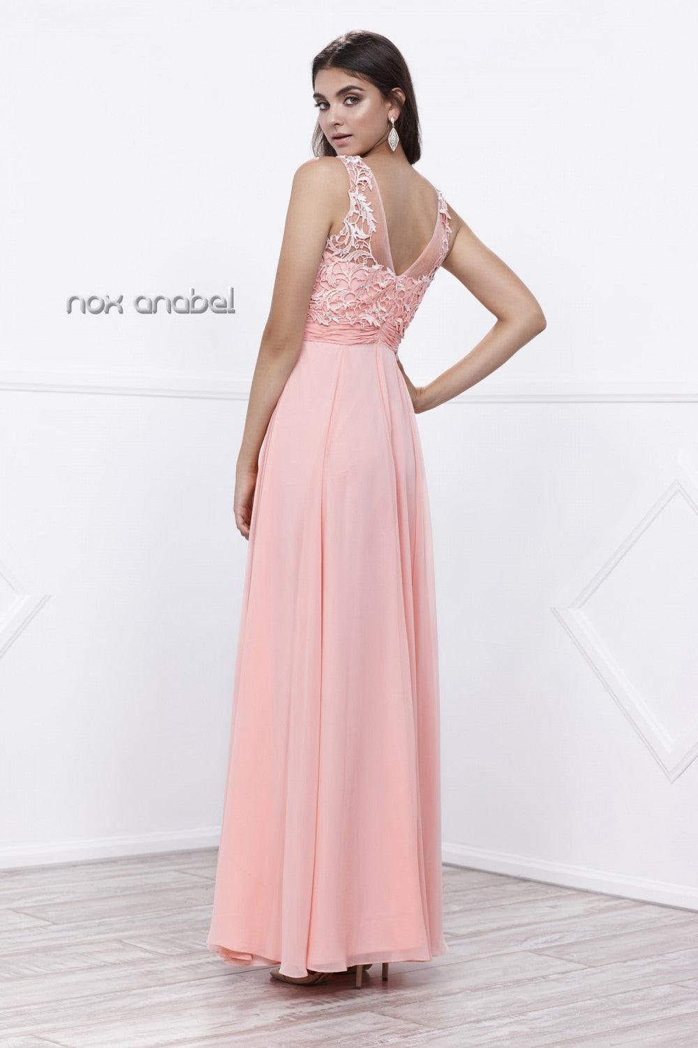 Long Lace Bodice Prom Illusion Dress - The Dress Outlet Nox Anabel