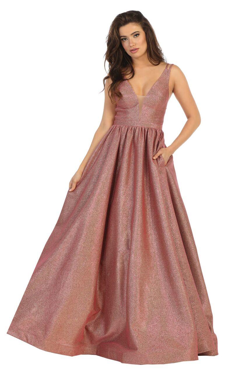Long Metallic Ball Gown Prom Dress - The Dress Outlet May Queen