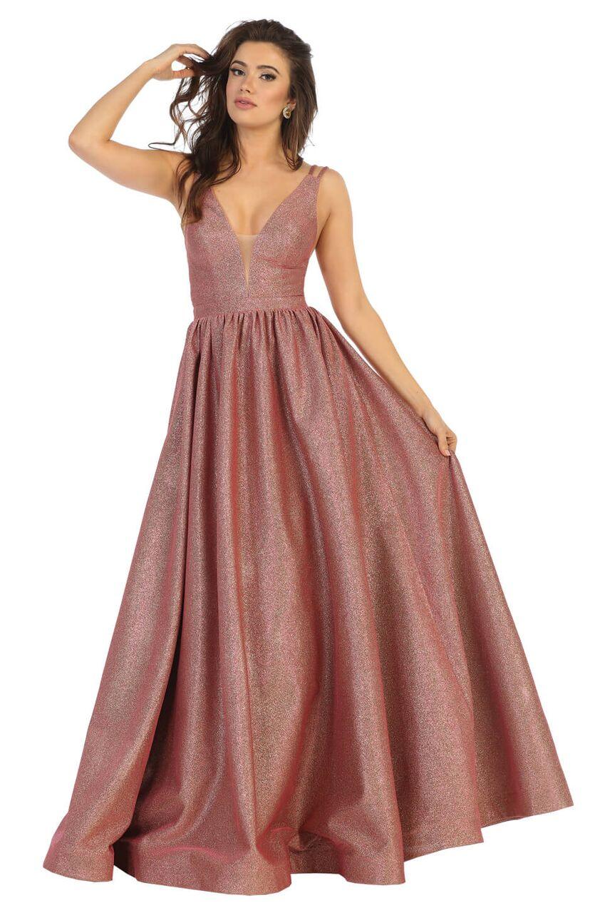 Long Metallic Ball Gown Prom Dress - The Dress Outlet May Queen