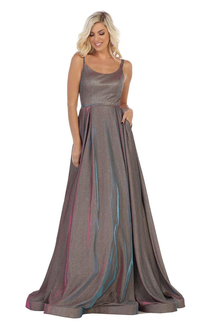 Long Metallic Prom Dress Evening Party Gown - The Dress Outlet May Queen