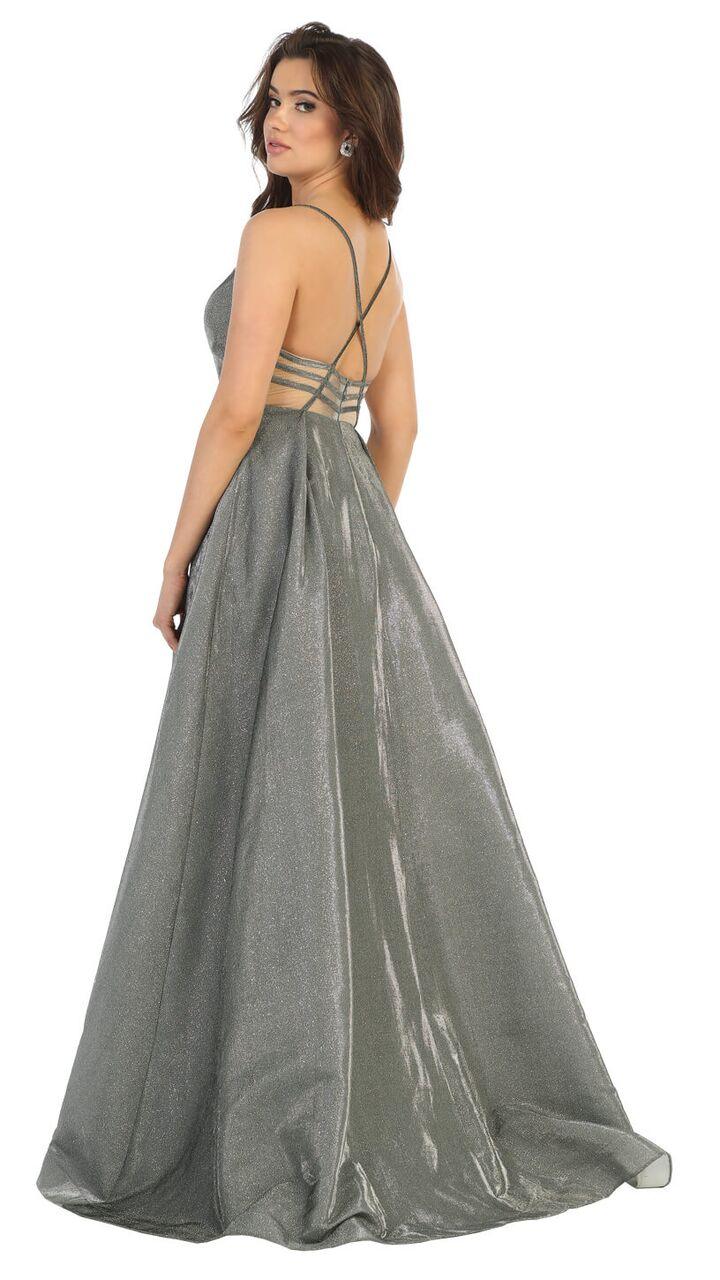 Long Metallic Prom Dress Formal Evening Ball Gown - The Dress Outlet May Queen