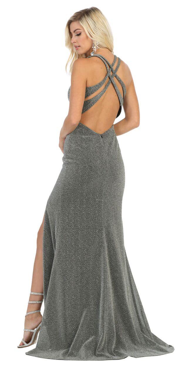 Long Metallic Prom Dress Formal Evening Gown - The Dress Outlet May Queen