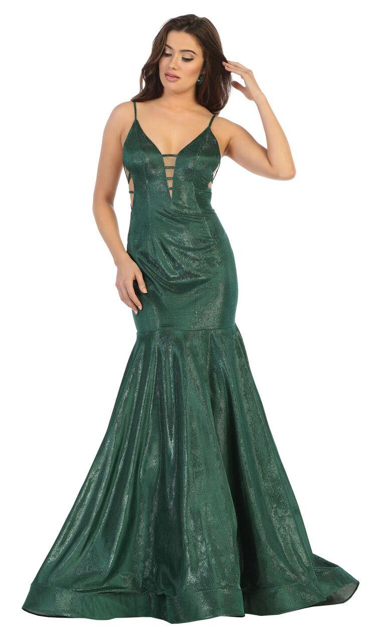Long Metallic Strap Formal Homecoming Prom Dress - The Dress Outlet May Queen