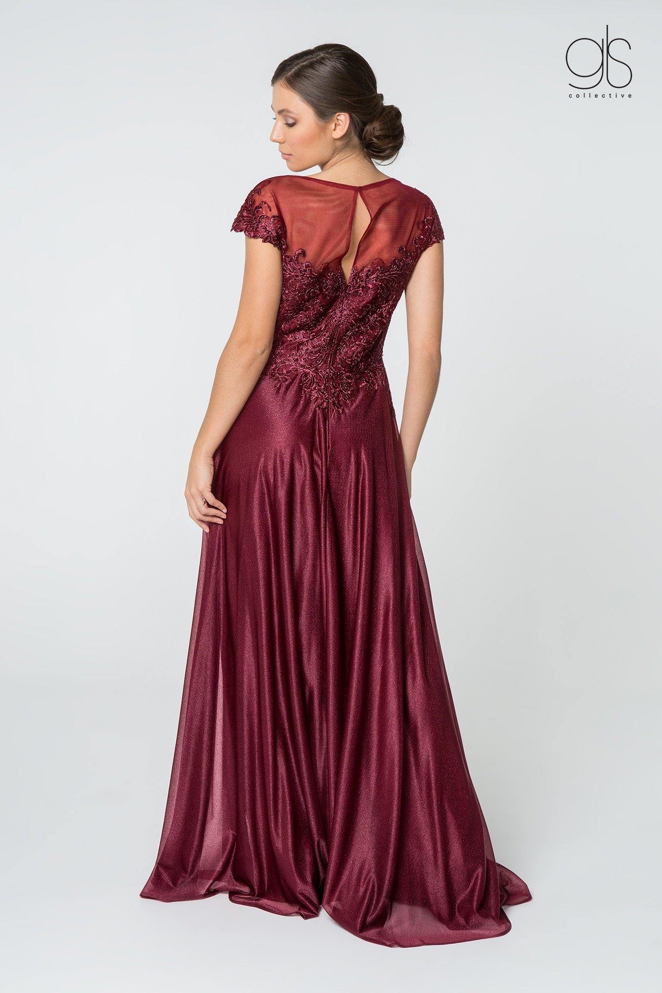 Long Mother of the Bride Lace Chiffon Dress Formal Burgundy