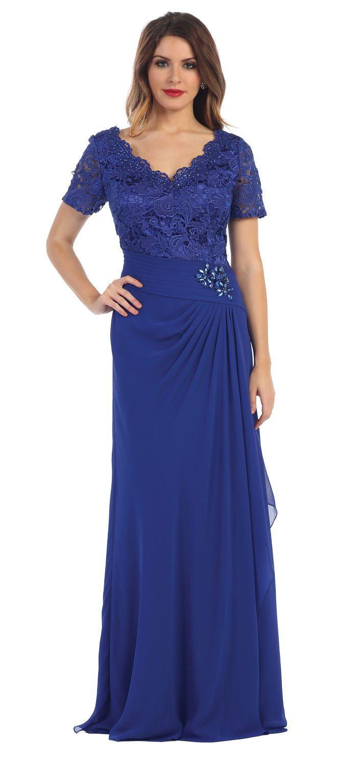 Long Mother of the Bride Short Sleeve Dress - The Dress Outlet May Queen