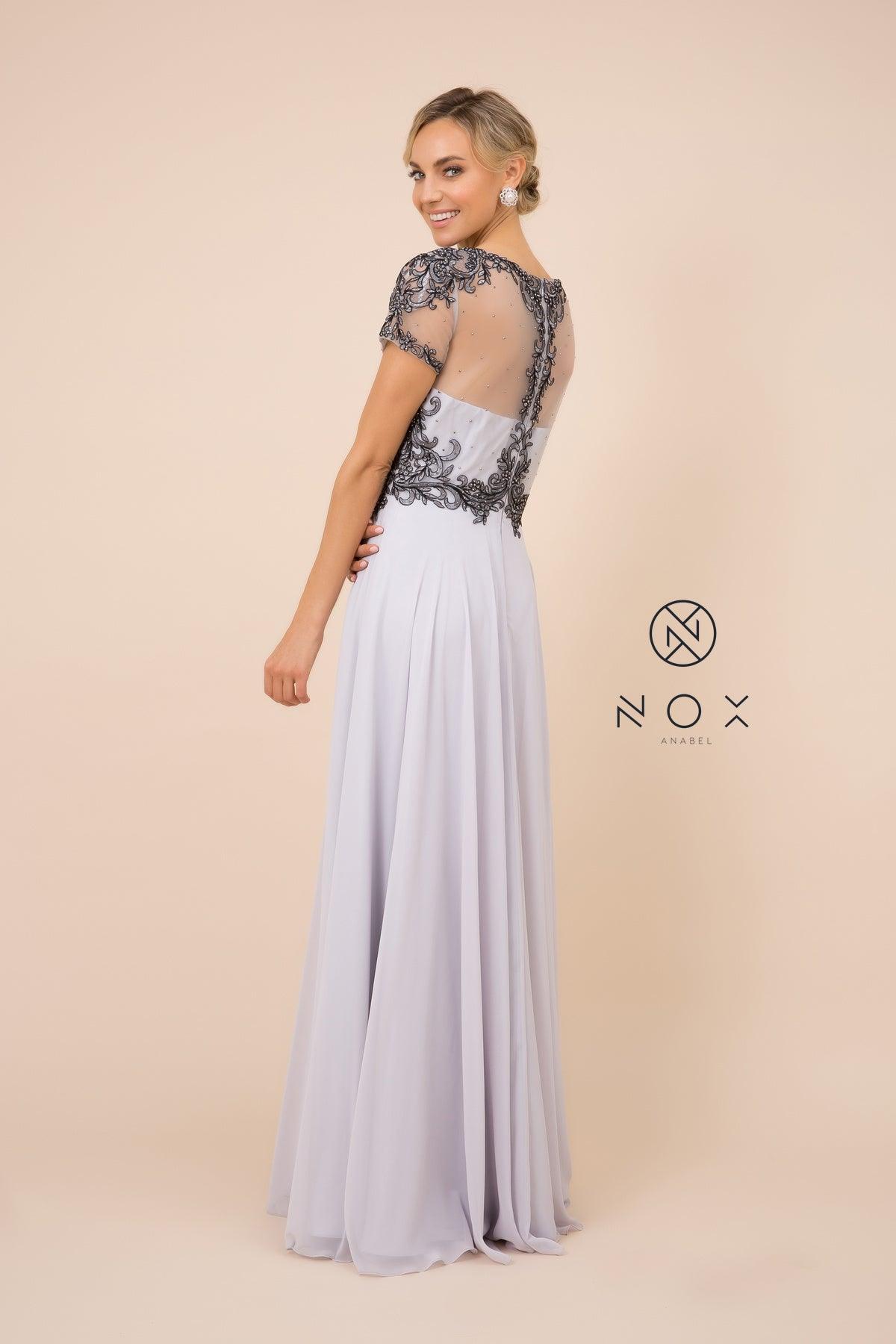 Long Mother of the Bride Short Sleeve Formal Dress - The Dress Outlet Nox Anabel