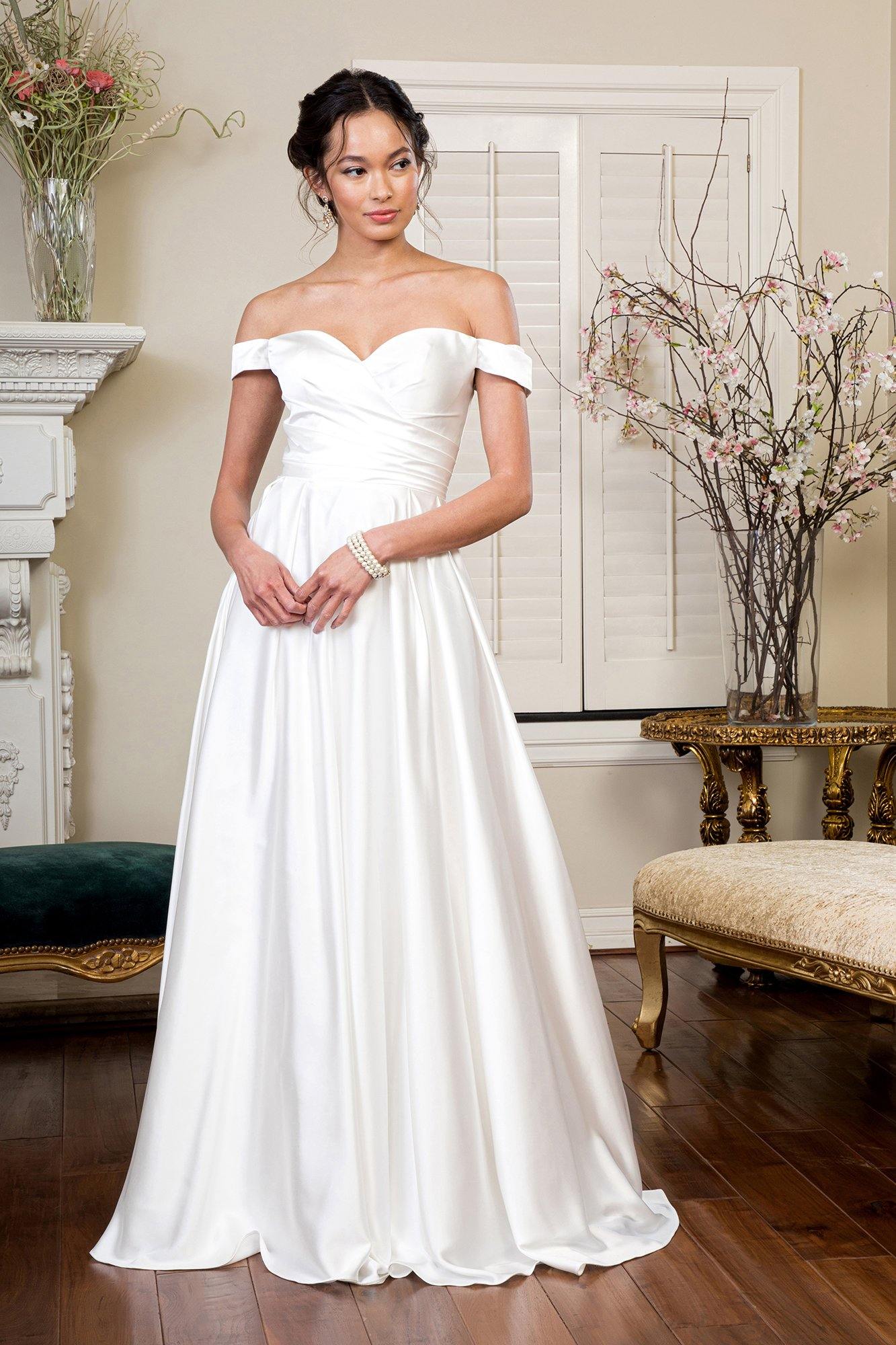 Ivory Long Off Shoulder A Line Wedding Gown Wedding Dresses