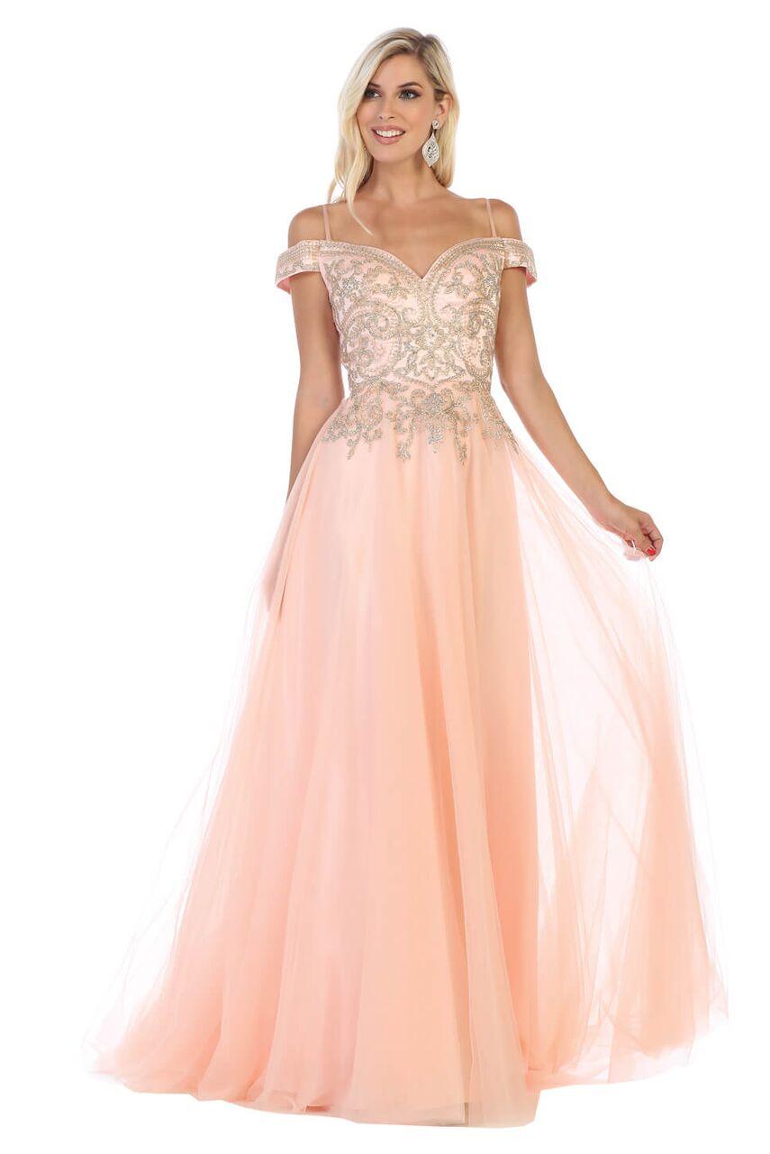 Long Off Shoulder Ball Gown Prom Dress - The Dress Outlet May Queen