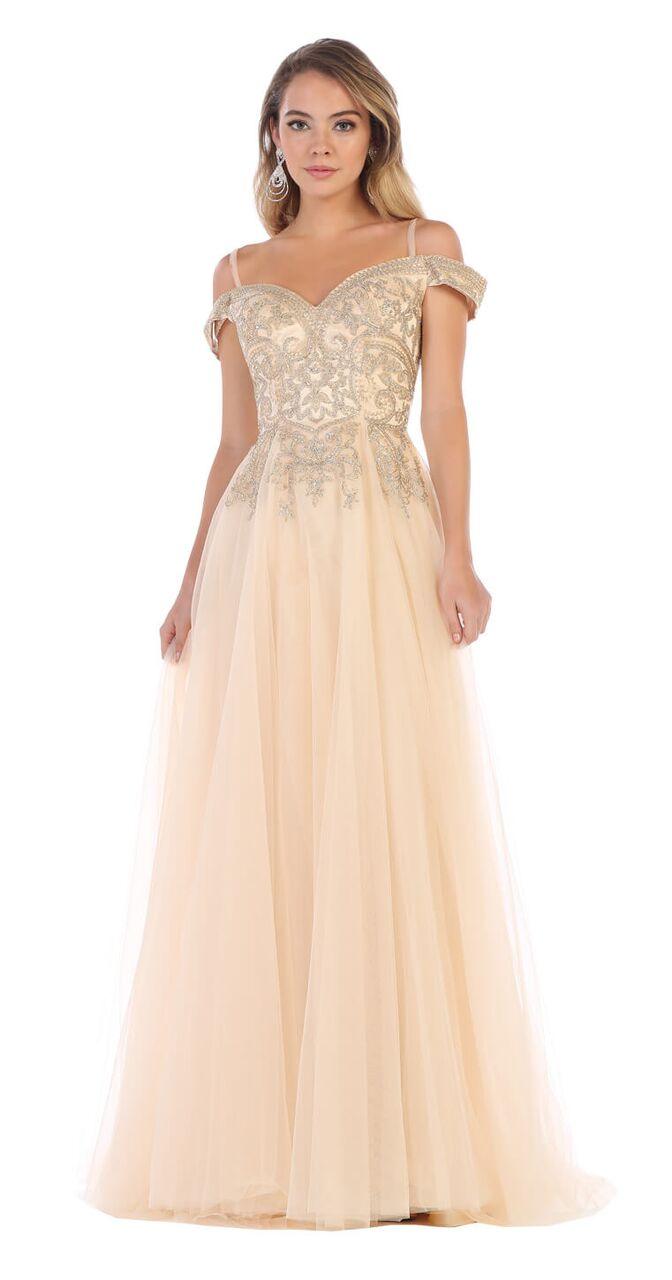 Long Off Shoulder Ball Gown Prom Dress - The Dress Outlet May Queen