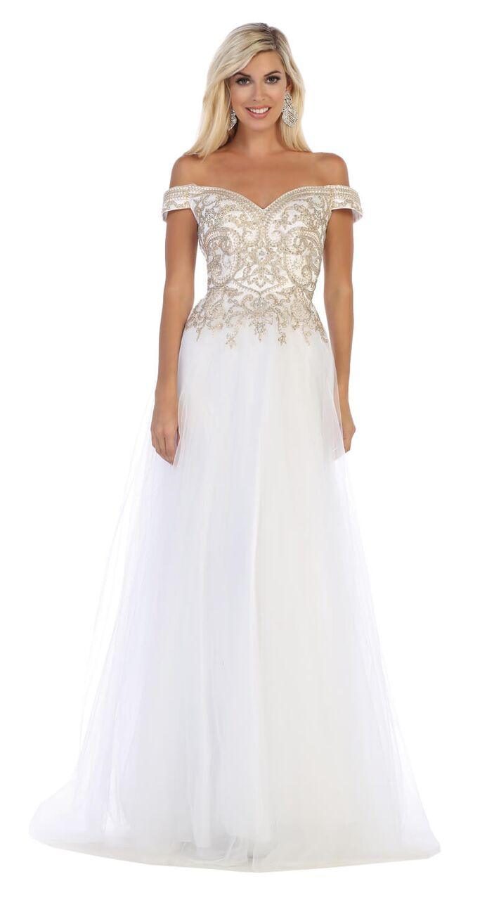 Long Off Shoulder Ball Gown Prom Dress - The Dress Outlet May Queen