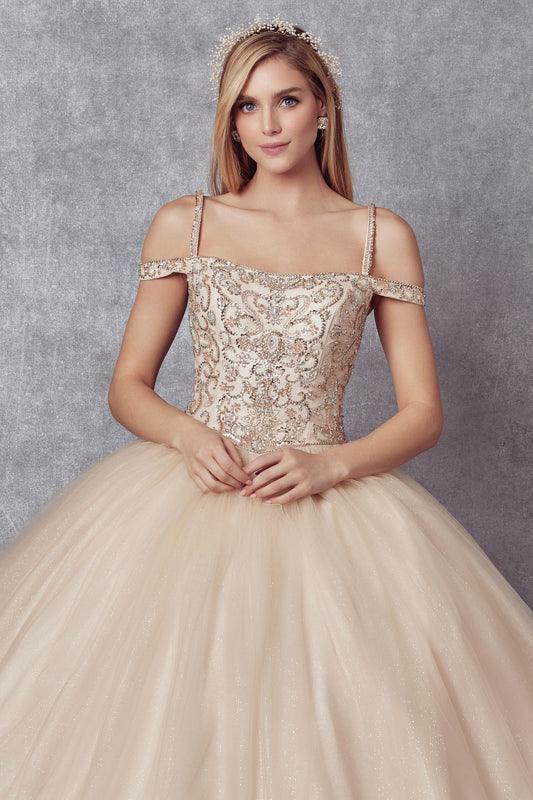 Long Off Shoulder Quinceanera Dress Ball Gown - The Dress Outlet