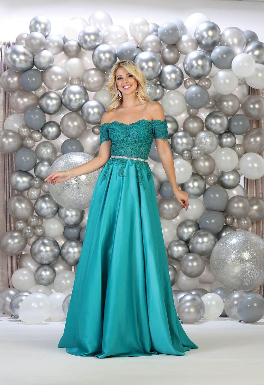 Long Off Shoulder Satin Skirt Prom Dress Evening Gown - The Dress Outlet May Queen