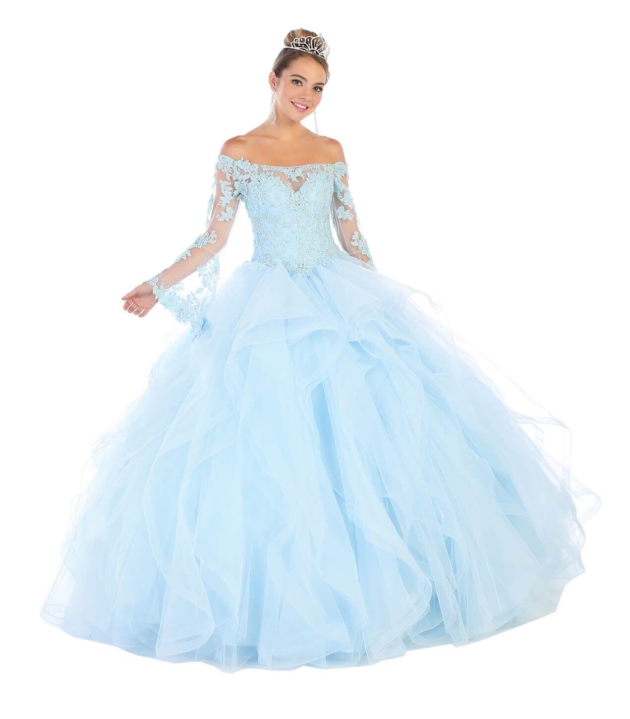Long Off Shoulder Sweet 16 Quinceanera Ball Gown - The Dress Outlet May Queen