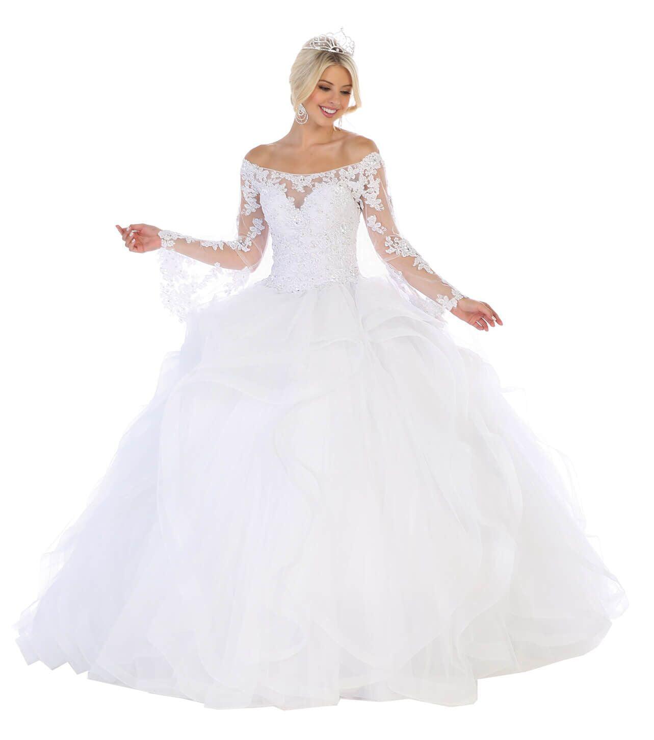 Long Off Shoulder Sweet 16 Quinceanera Ball Gown - The Dress Outlet May Queen