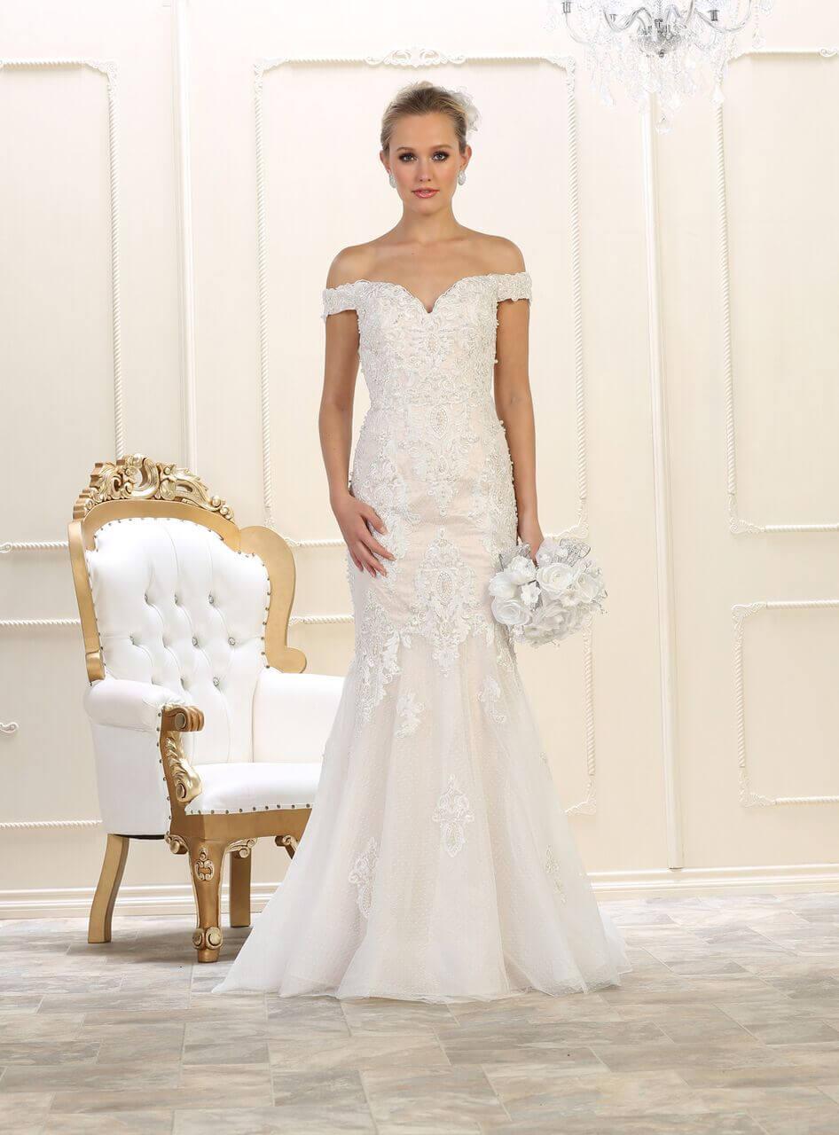 Long Off Shoulder Wedding Gown - The Dress Outlet May Queen
