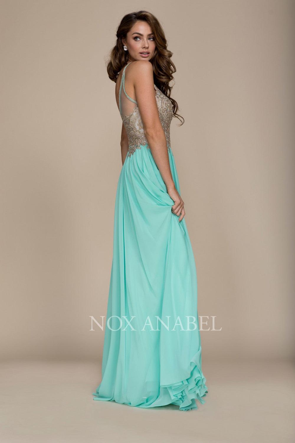 Long Open Back Dress With Appliquéd Bodice - The Dress Outlet Nox Anabel