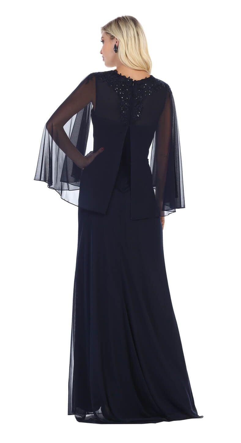 Long Plus Size Mother of the Bride Formal Cape Dress - The Dress Outlet May Queen