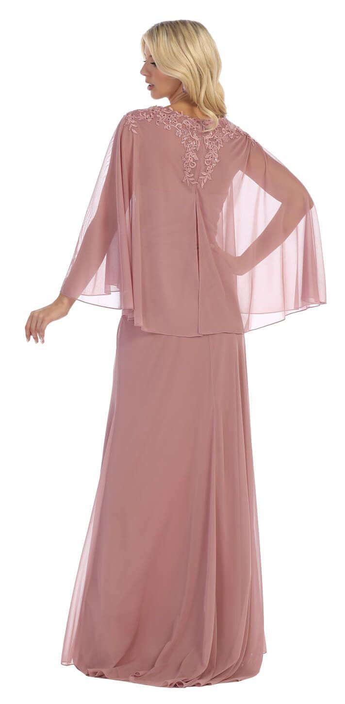 Long Plus Size Mother of the Bride Formal Cape Dress - The Dress Outlet May Queen