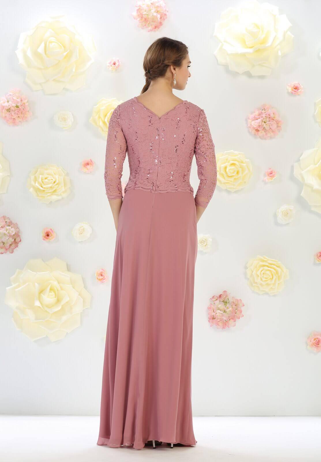 Long Plus Size Mother of the Bride Formal Dress with Sleeves - The Dress Outlet May Queen