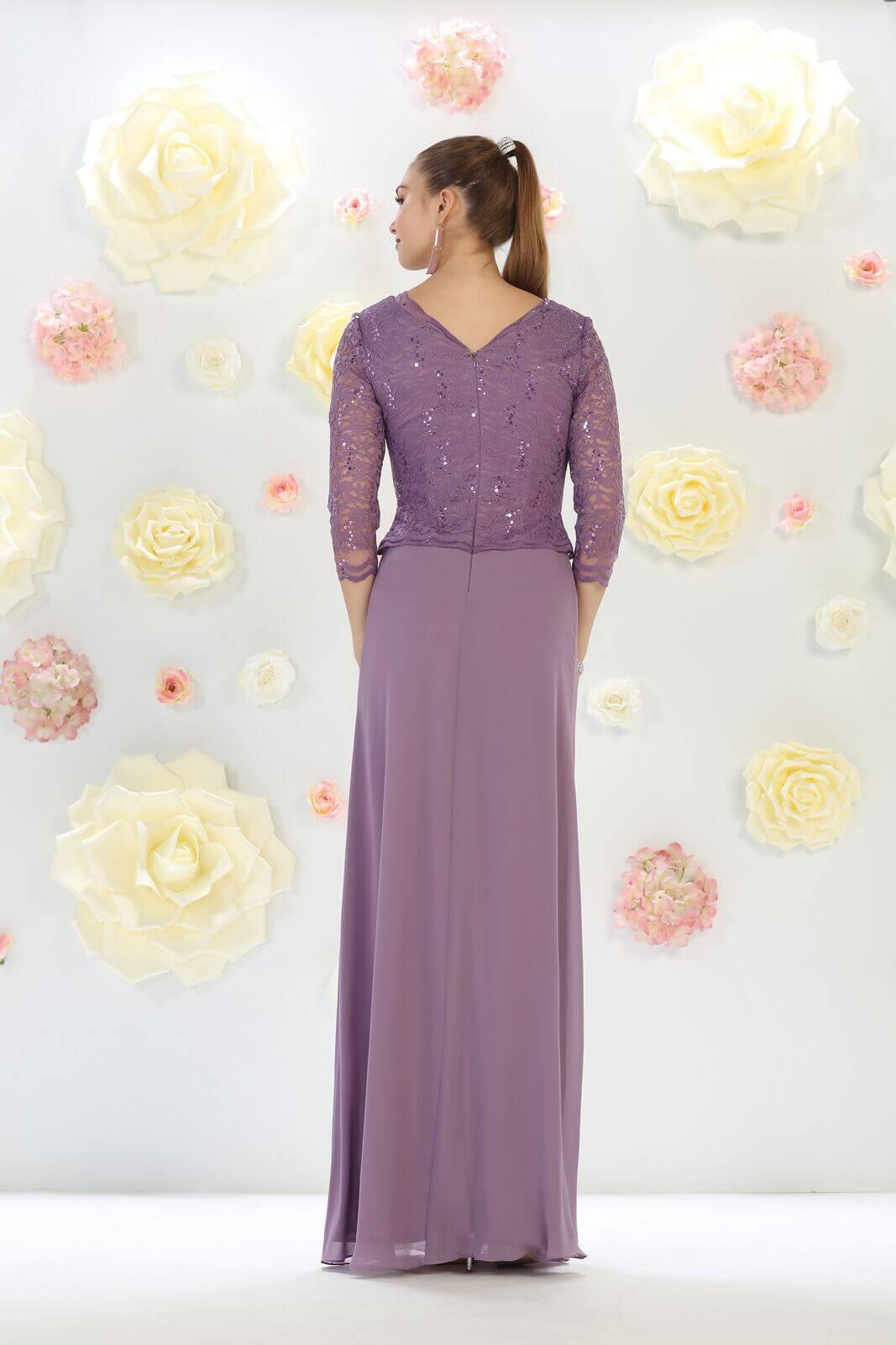 Long Plus Size Mother of the Bride Formal Dress with Sleeves - The Dress Outlet May Queen