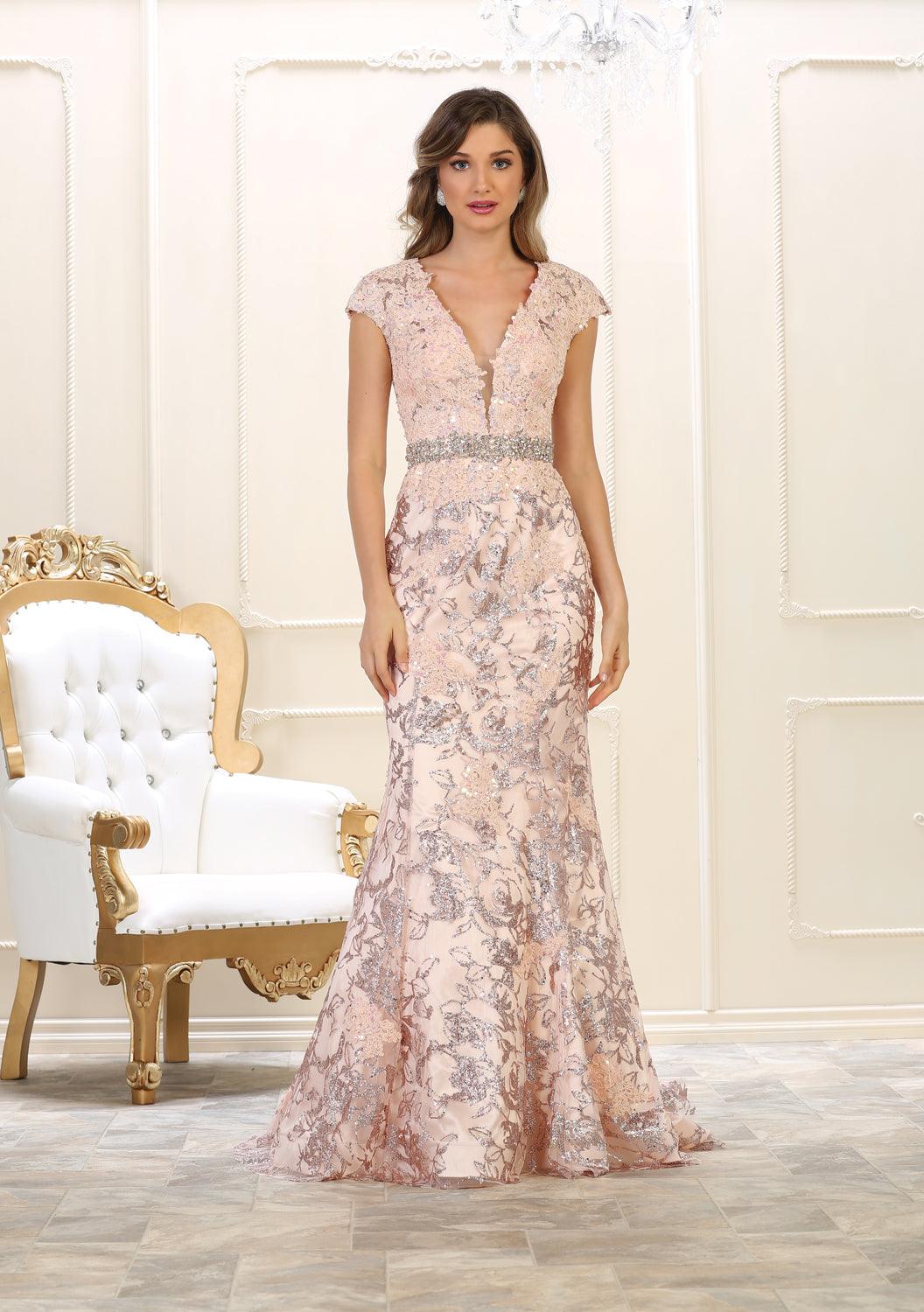 Long Plus Size Prom Dress Beaded Evening Gown - The Dress Outlet May Queen