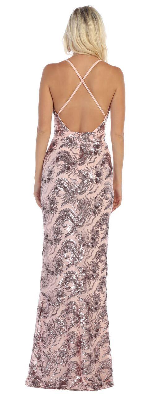 Long Prom Dress Deep V Neck Sequined Evening Gown - The Dress Outlet May Queen