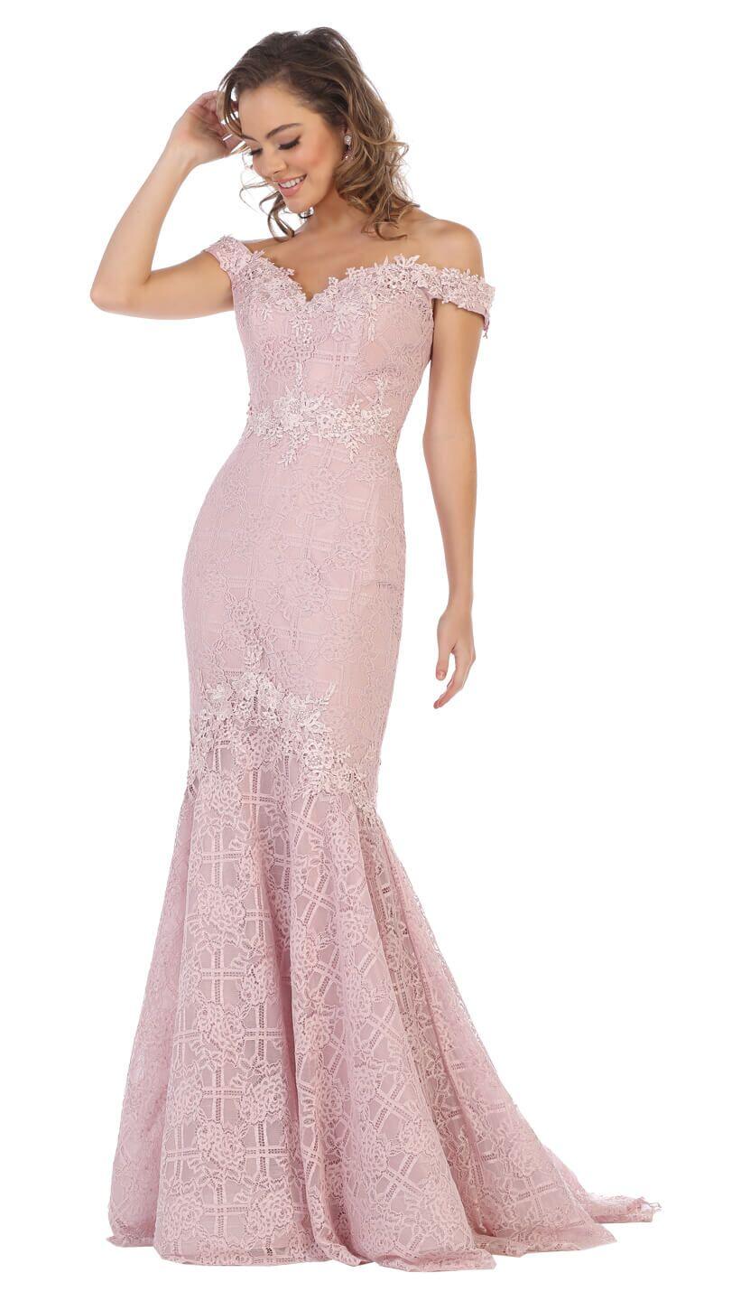 Long Prom Dress Evening Off Shoulder Gown - The Dress Outlet May Queen