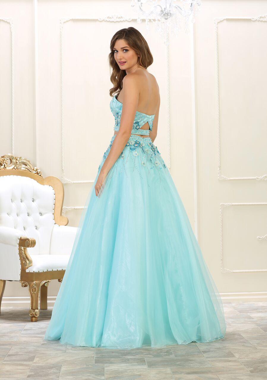 Long Prom Dress Two Piece Set Gown Formal - The Dress Outlet May Queen