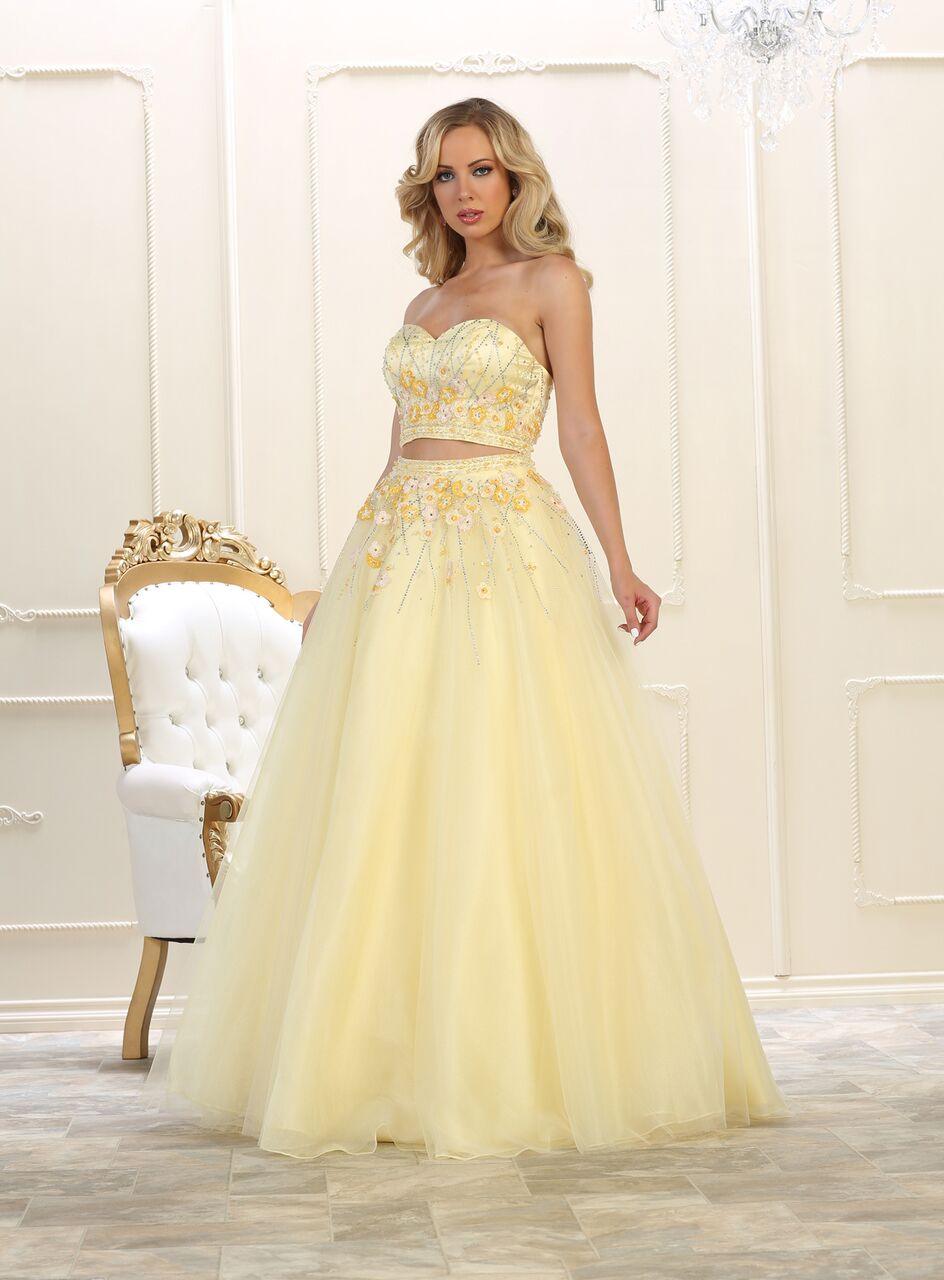 Long Prom Dress Two Piece Set Gown Formal - The Dress Outlet May Queen