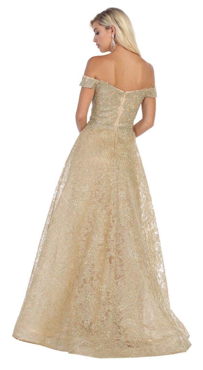 Long Prom Lace Off The Shoulder Dress - The Dress Outlet May Queen