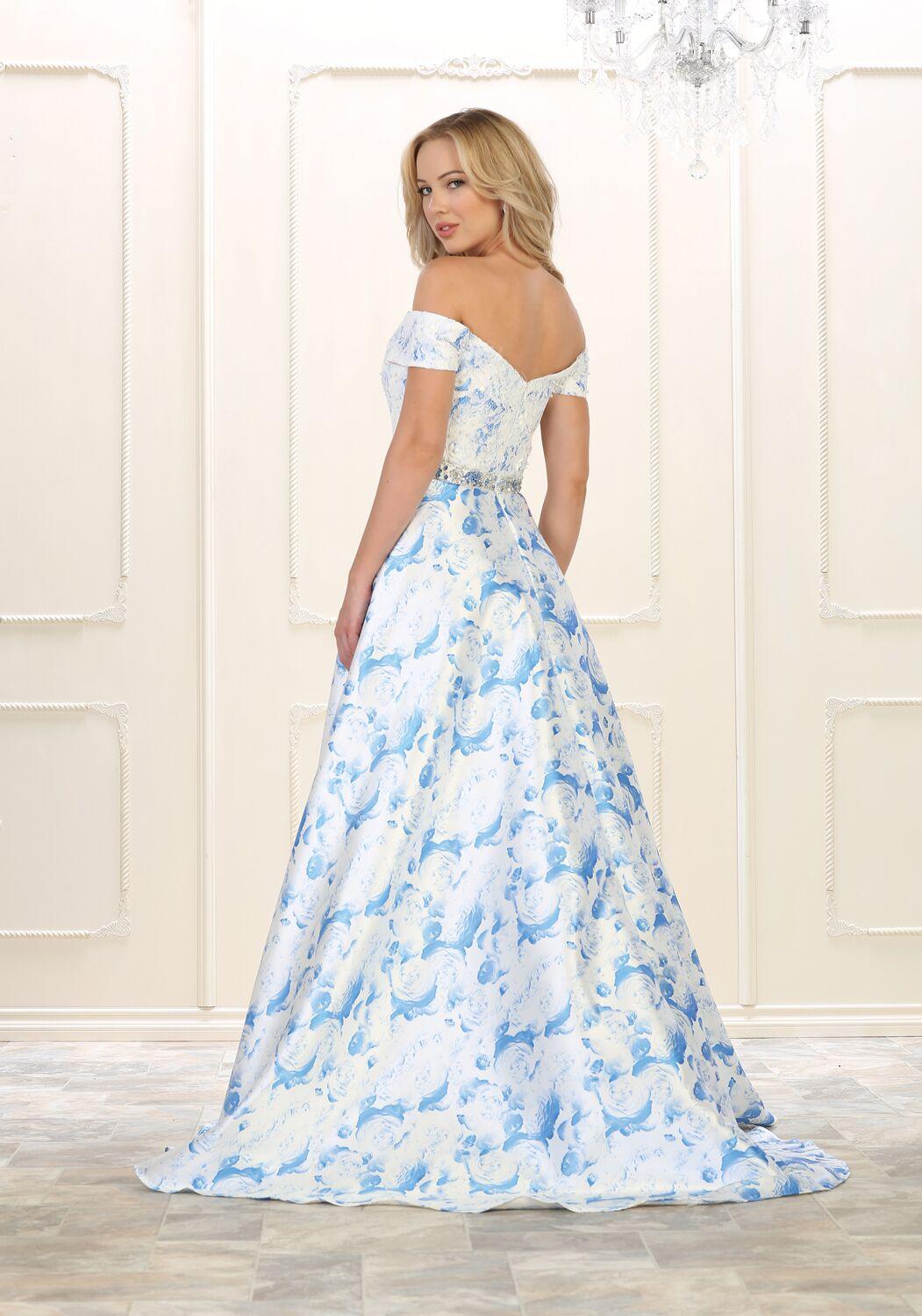 Long Prom Plus Size Formal Dress Floral Print - The Dress Outlet May Queen