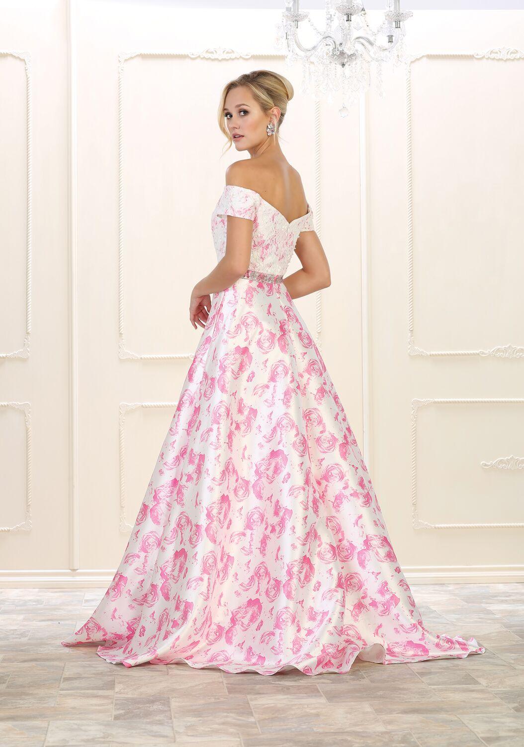 Long Prom Plus Size Formal Dress Floral Print - The Dress Outlet May Queen