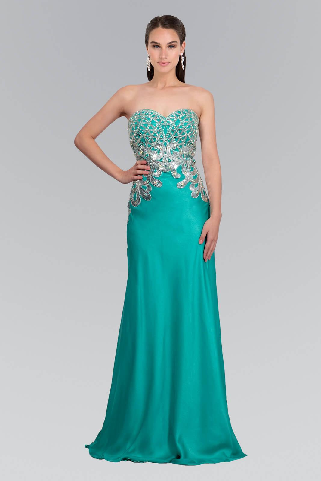 Long Prom Strapless Beaded Chiffon Formal Dress - The Dress Outlet Elizabeth K