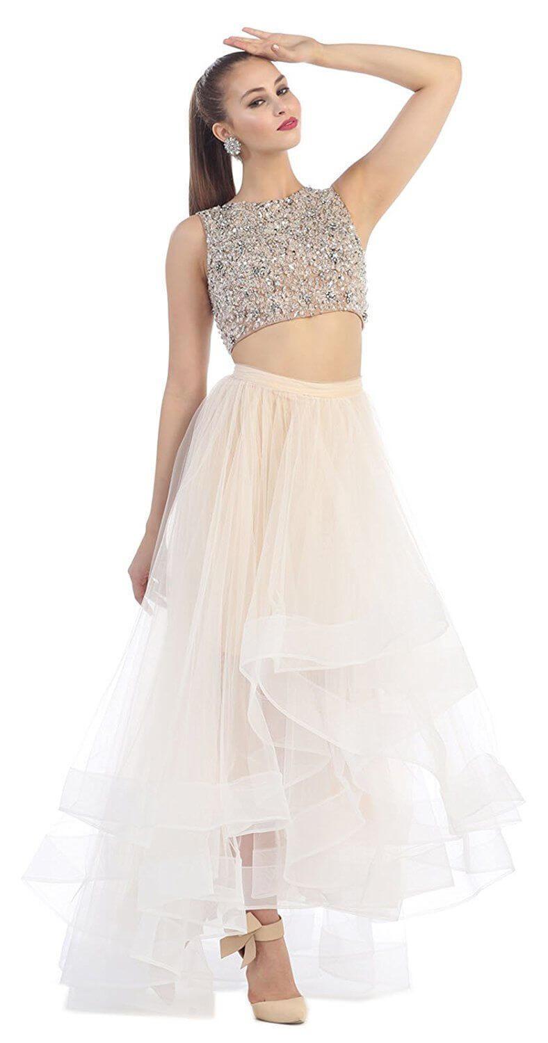 Long Prom Two Piece Homecoming Dress - The Dress Outlet May Queen