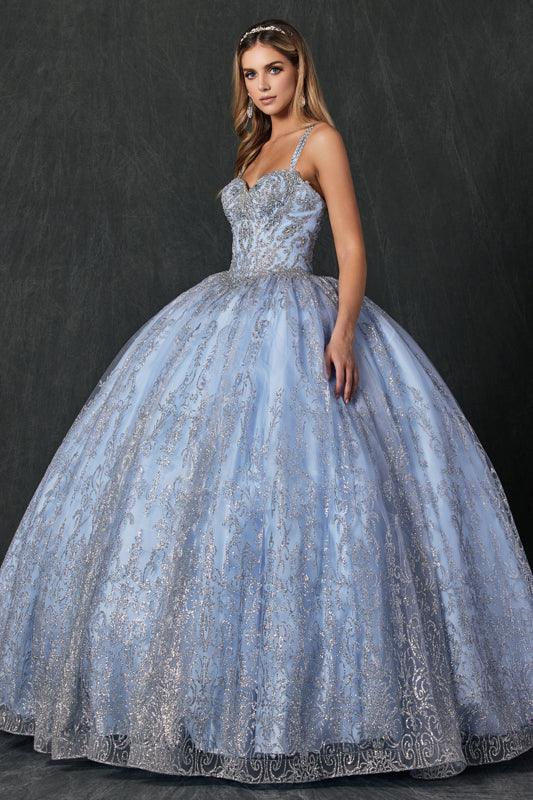 Long Quinceanera Glitter Mesh Ball Gown - The Dress Outlet