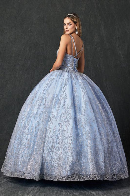 Long Quinceanera Glitter Mesh Ball Gown - The Dress Outlet